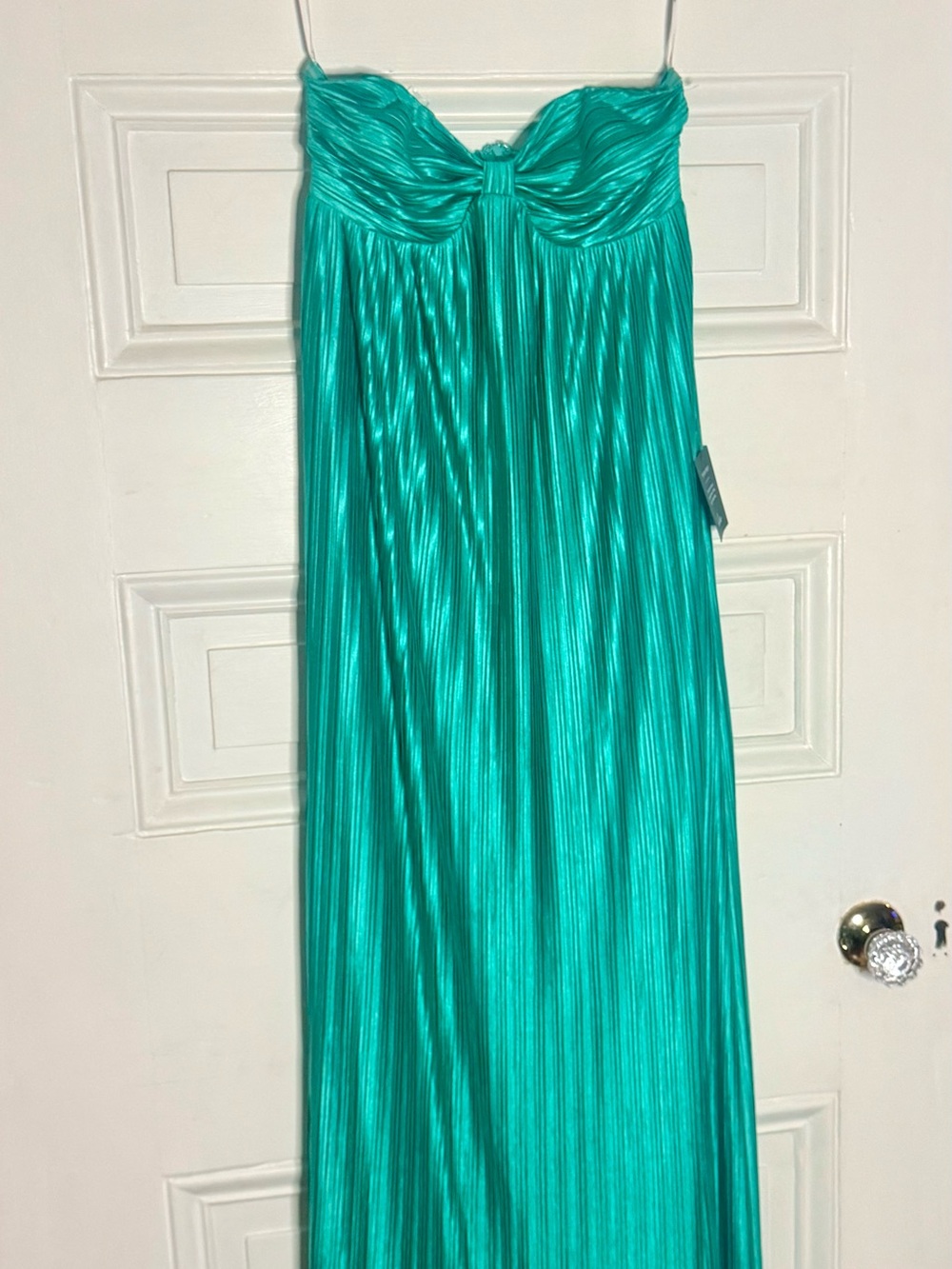 Lulu's Teal Strapless Pleated Maxi Dress